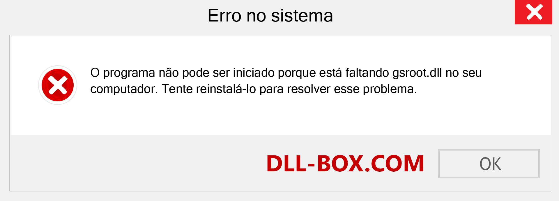 Arquivo gsroot.dll ausente ?. Download para Windows 7, 8, 10 - Correção de erro ausente gsroot dll no Windows, fotos, imagens